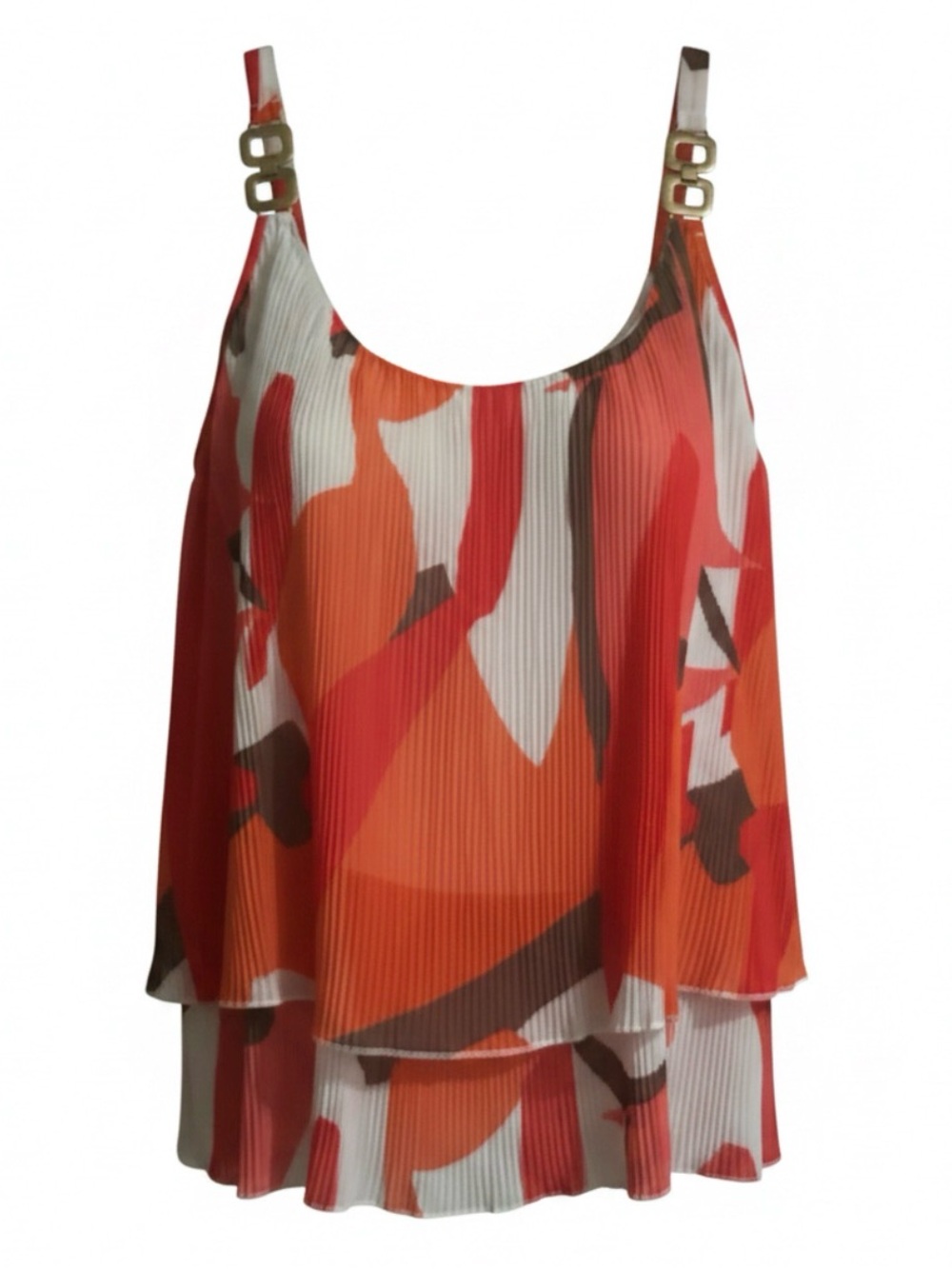 Layered Abstract Print Tank Top in Orange and Red
